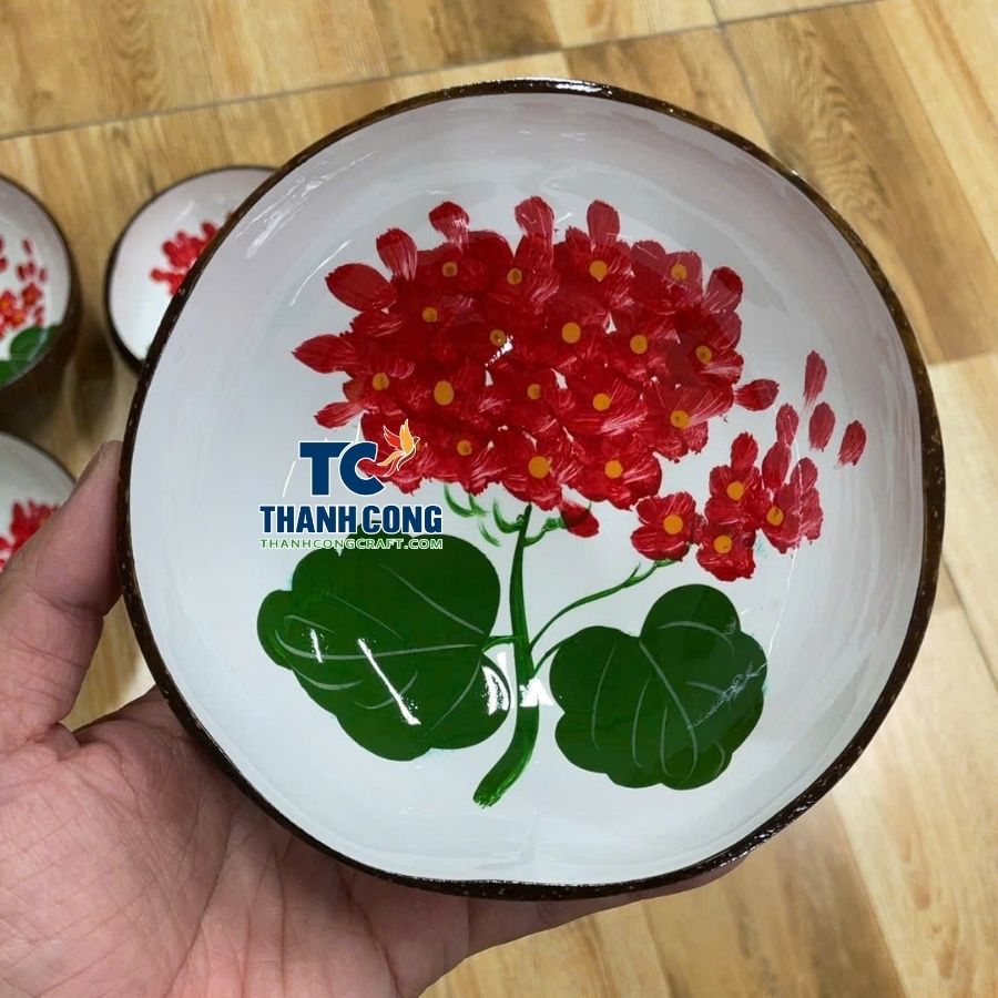 Handcrafted Red Geranium Coconut Bowl Wholesale