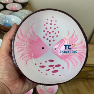 Handcrafted pink fish lacquer coconut bowl from Vietnam best selling souvenir item