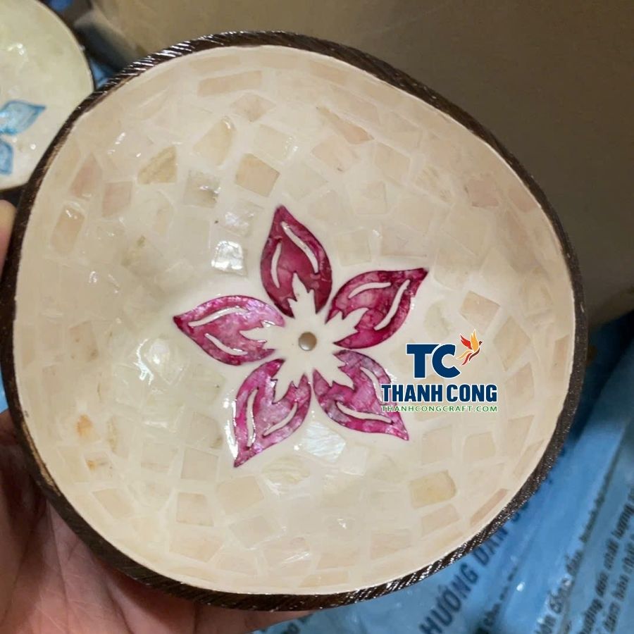 Magenta Flower Pearl Inlay Coconut Bowl Bulk Distributor