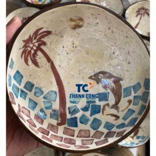 Mosaic Dolphin Coconut Bowl Tropical Resort Souvenir
