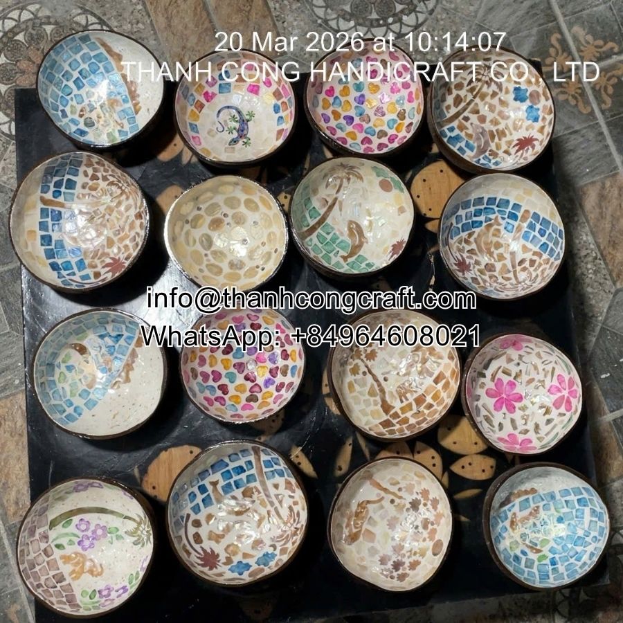 Mosaic seashell coconut bowls wholesale from Vietnamese manufacturer