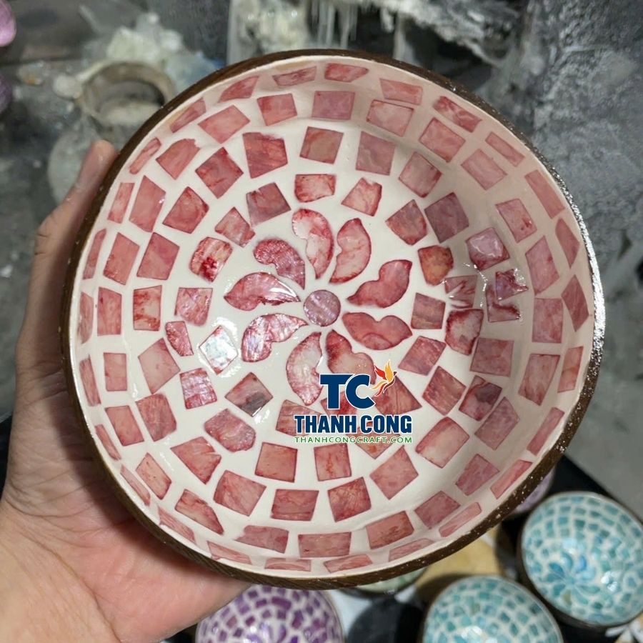 Pink Shell Mosaic Coconut Bowl Eco Friendly Tableware