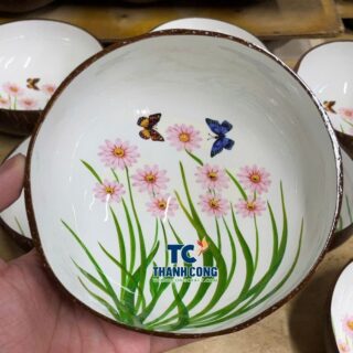 Pink Wildflower Artisan Coconut Bowl Bulk