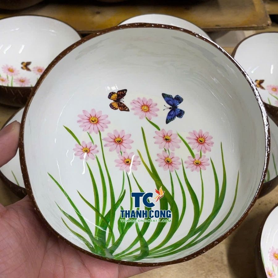 Pink Wildflower Artisan Coconut Bowl Bulk