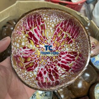 Red Crackle Lacquer Coconut Bowl Sustainable Tableware Wholesale