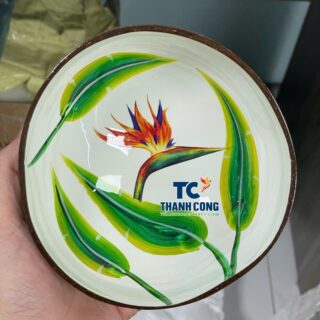 Wholesale Bird of Paradise Painted Coconut Bowls TCLCB 8646W