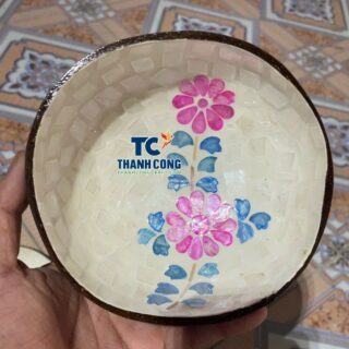Wholesale Pink Floral Inlaid Mother of Pearl Coconut Bowls – TCMCB 8663W