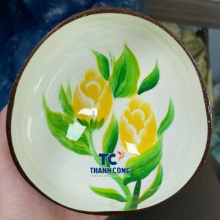 Wholesale Yellow Floral Coconut Bowls TCLCB 8651W